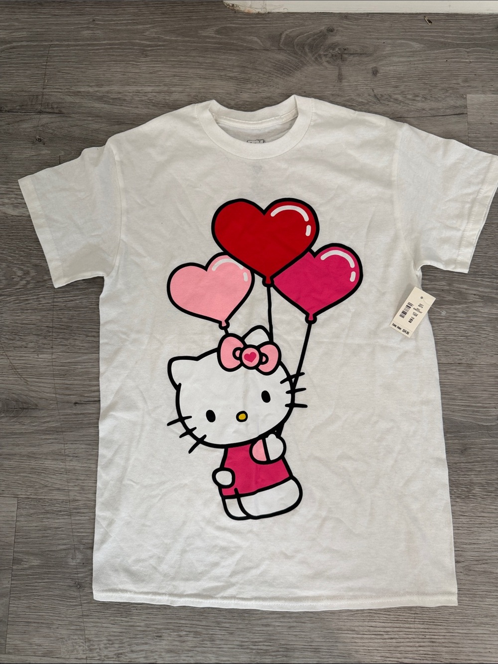 Hello Kitty White Tee with Pink and Red Heart Balloons 100% cotton XS